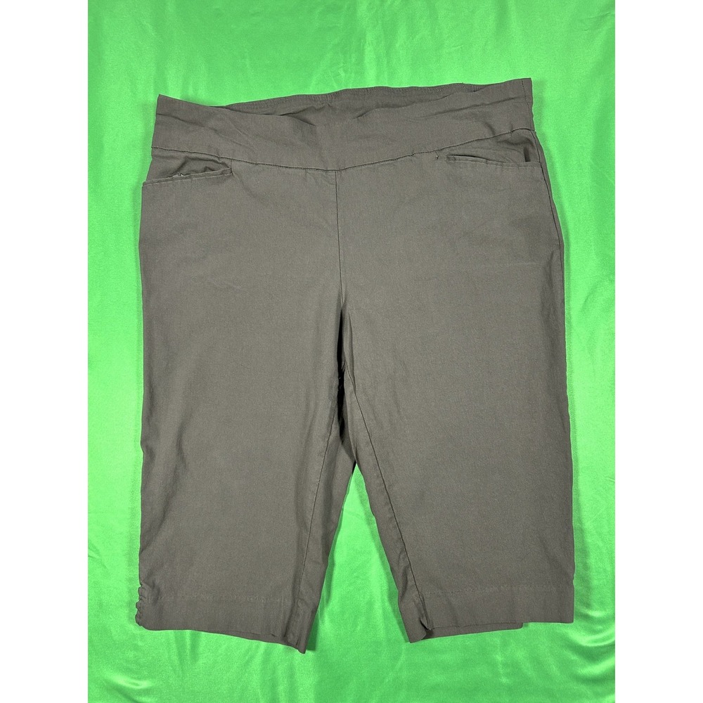 Briggs Women Olive Green Pull-On Lace-Up Hem Capri Pants Size 20W